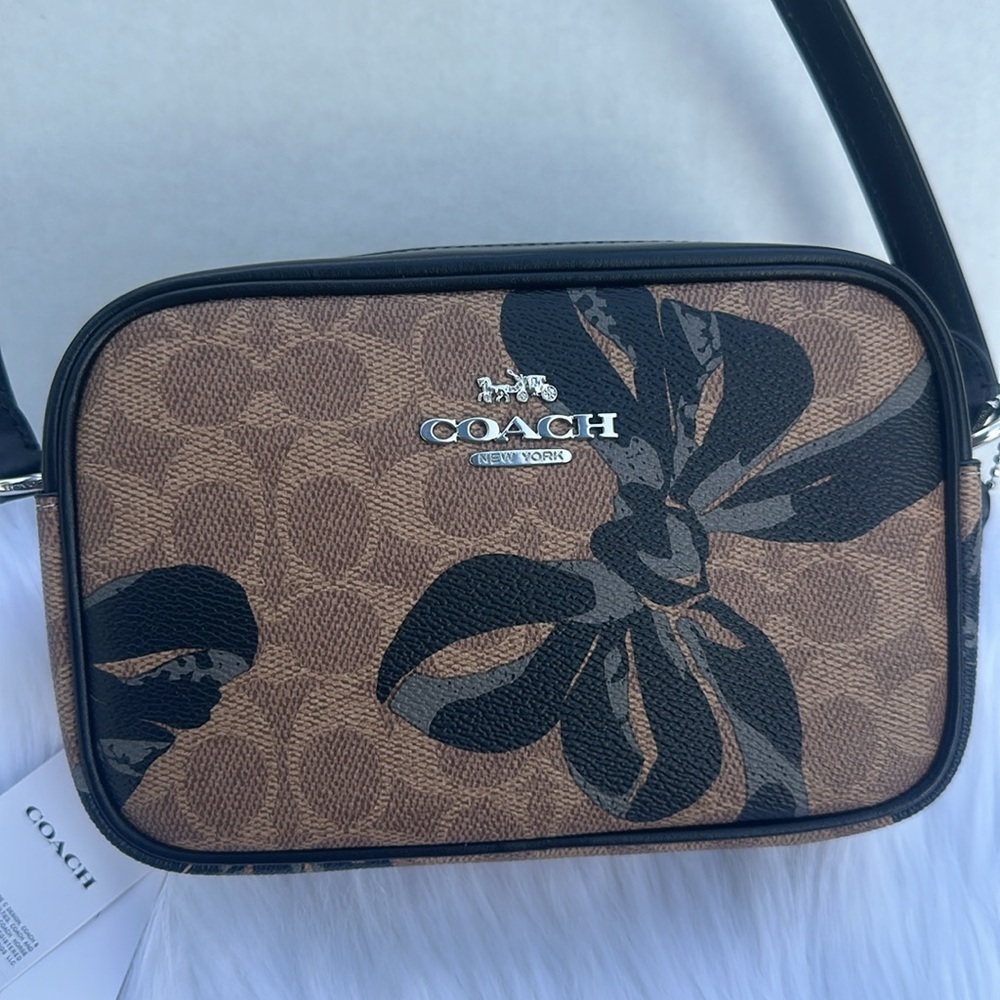 New COACH Mini Jamie Camera Bag In Signature Canvas With Bow Print